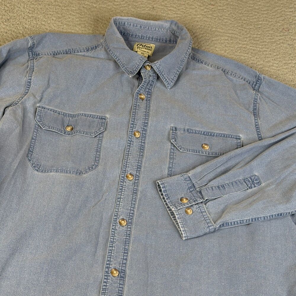 ORTON BROTHERS Denim Shirt Mens XXL Blue Chambray Button Long Sleeve Work Shirt